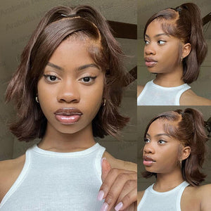 Short Bob Chestnut Brown 13x4 Lace Front Straight Human Hair Wig - Wigtrends