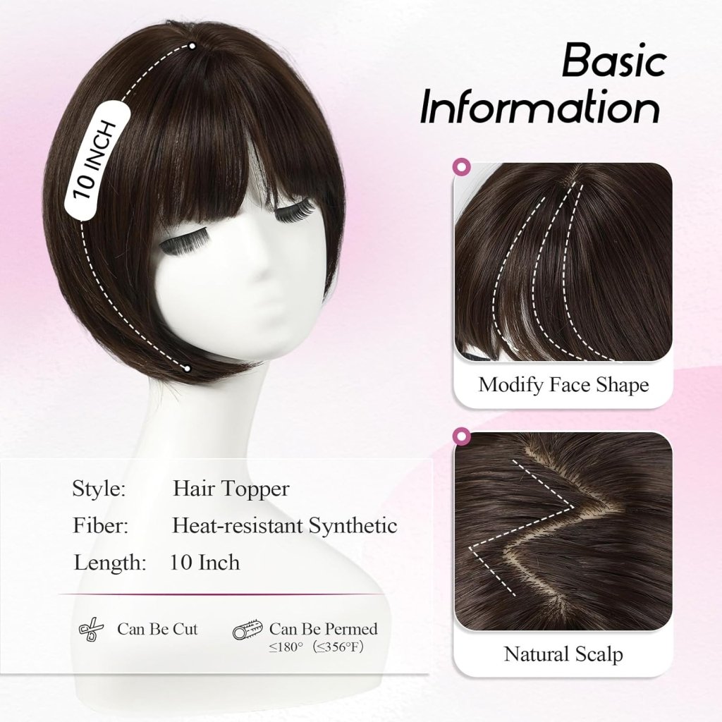 Short Bob Human hair Pieces with Bangs Side Part Hair Toppers for Women with Thinning Hair - Wigtrends