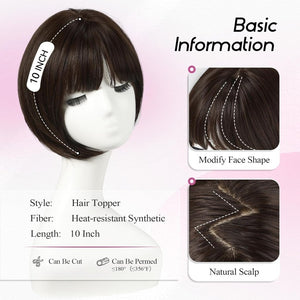 Short Bob Human hair Pieces with Bangs Side Part Hair Toppers for Women with Thinning Hair - Wigtrends