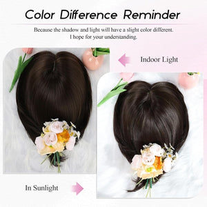Short Bob Human hair Pieces with Bangs Side Part Hair Toppers for Women with Thinning Hair - Wigtrends
