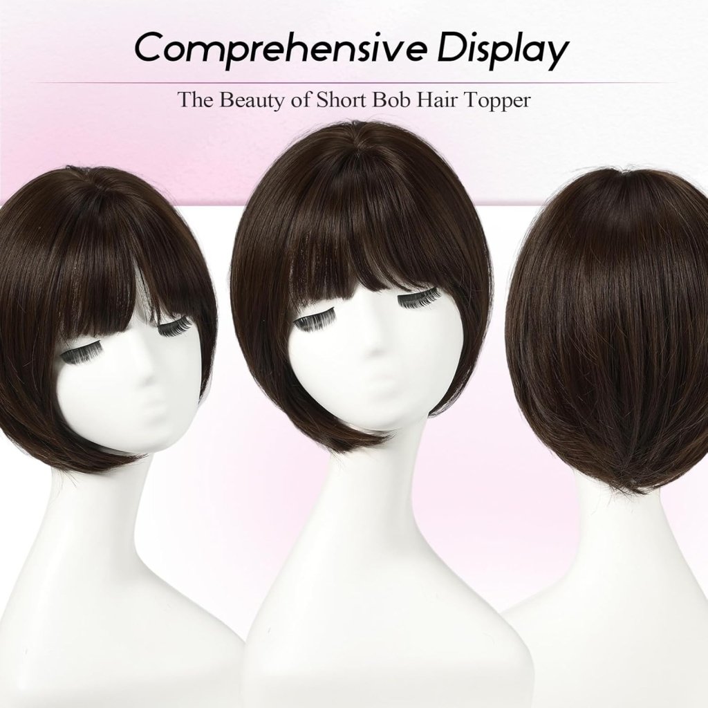Short Bob Human hair Pieces with Bangs Side Part Hair Toppers for Women with Thinning Hair - Wigtrends