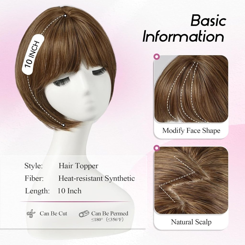 Short Bob Human hair Pieces with Bangs Side Part Hair Toppers for Women with Thinning Hair - Wigtrends