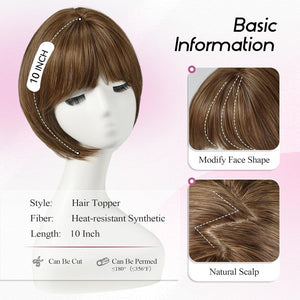 Short Bob Human hair Pieces with Bangs Side Part Hair Toppers for Women with Thinning Hair - Wigtrends