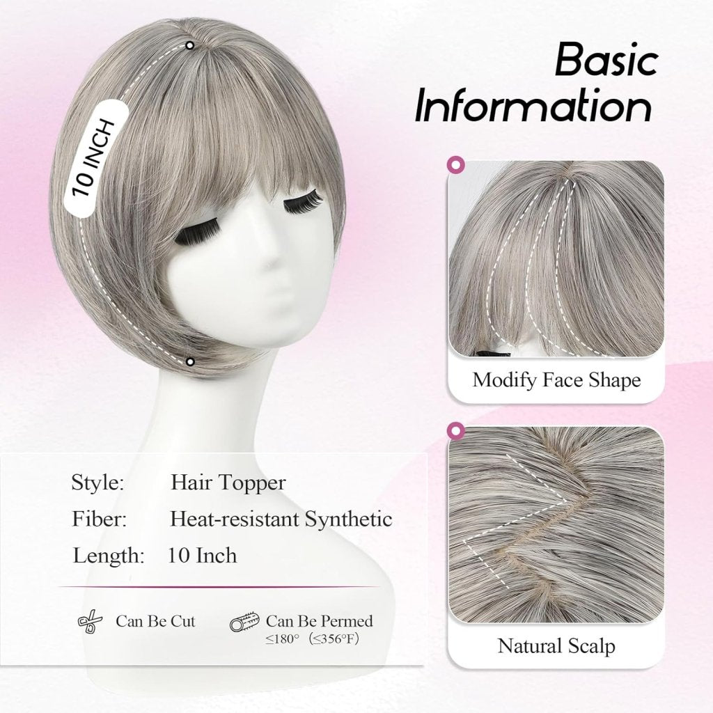 Short Bob Human hair Pieces with Bangs Side Part Hair Toppers for Women with Thinning Hair - Wigtrends
