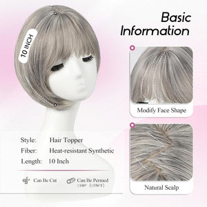 Short Bob Human hair Pieces with Bangs Side Part Hair Toppers for Women with Thinning Hair - Wigtrends