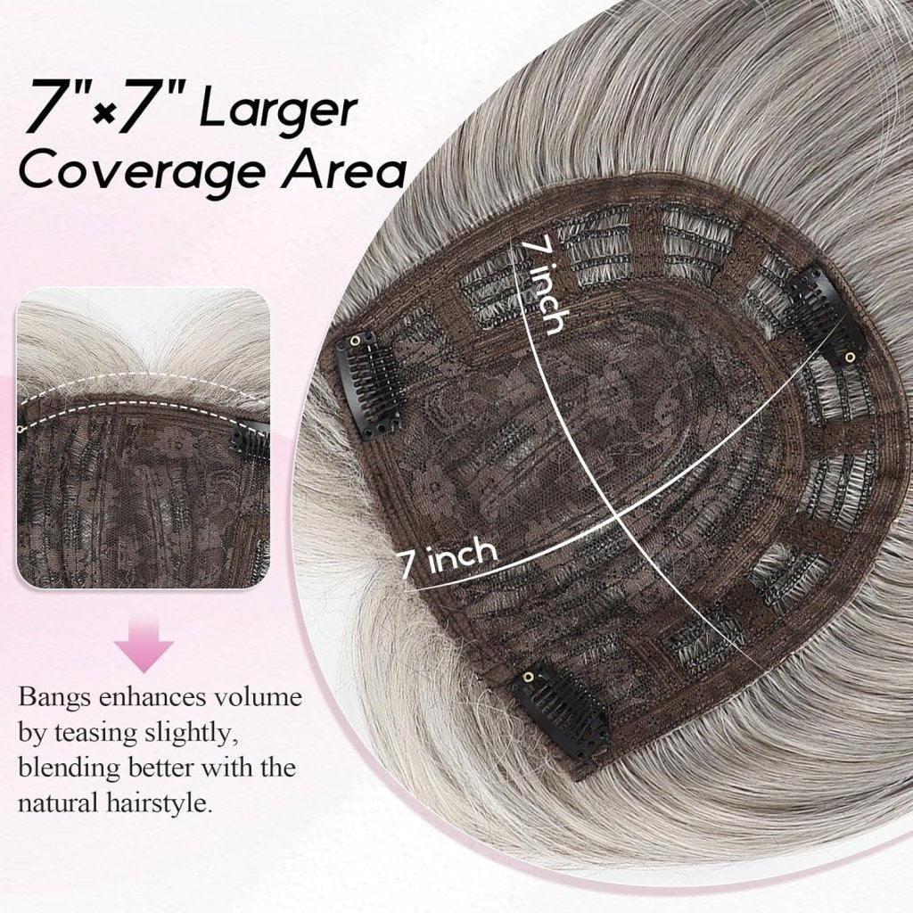 Short Bob Human hair Pieces with Bangs Side Part Hair Toppers for Women with Thinning Hair - Wigtrends