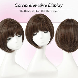 Short Bob Human hair Pieces with Bangs Side Part Hair Toppers for Women with Thinning Hair - Wigtrends