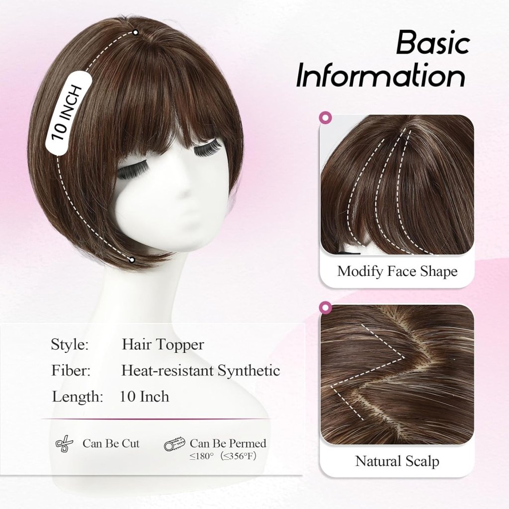 Short Bob Human hair Pieces with Bangs Side Part Hair Toppers for Women with Thinning Hair - Wigtrends