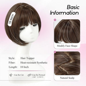 Short Bob Human hair Pieces with Bangs Side Part Hair Toppers for Women with Thinning Hair - Wigtrends