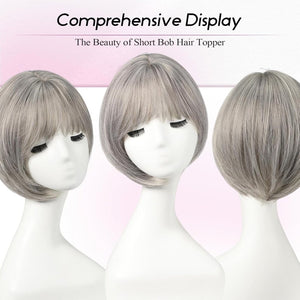 Short Bob Human hair Pieces with Bangs Side Part Hair Toppers for Women with Thinning Hair - Wigtrends