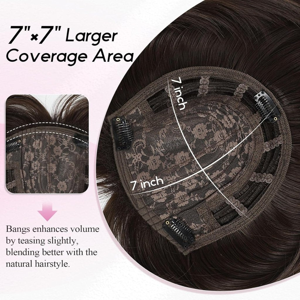 Short Bob Human hair Pieces with Bangs Side Part Hair Toppers for Women with Thinning Hair - Wigtrends