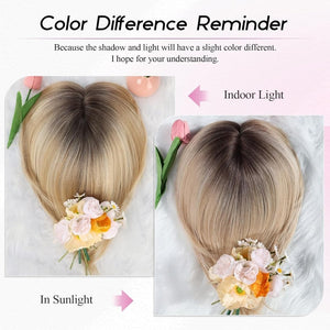 Short Bob Human hair Pieces with Bangs Side Part Hair Toppers for Women with Thinning Hair - Wigtrends
