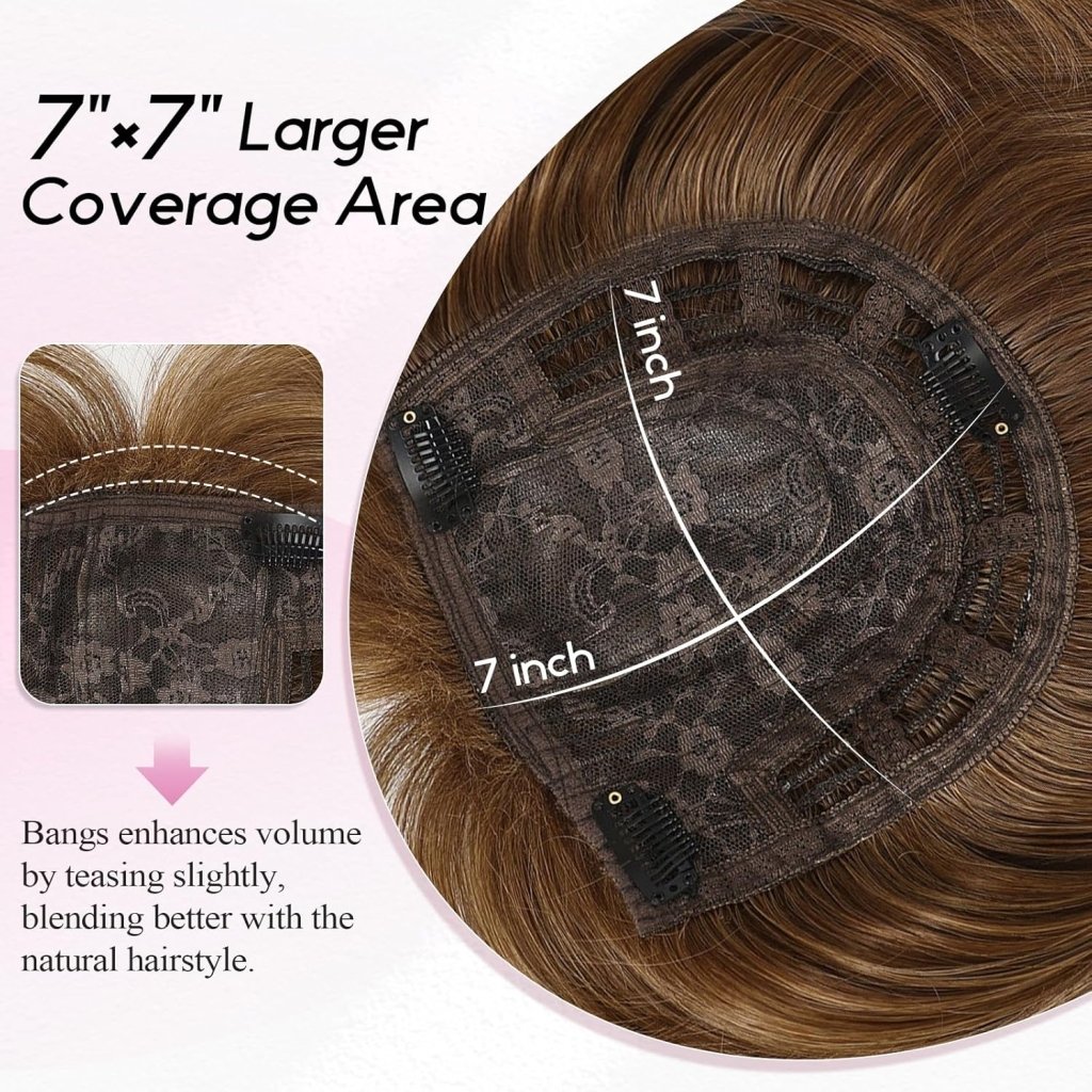 Short Bob Human hair Pieces with Bangs Side Part Hair Toppers for Women with Thinning Hair - Wigtrends