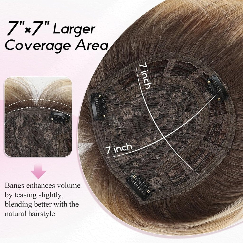 Short Bob Human hair Pieces with Bangs Side Part Hair Toppers for Women with Thinning Hair - Wigtrends