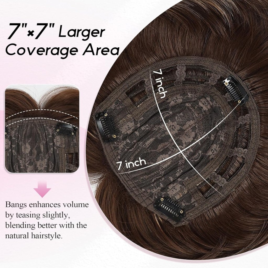 Short Bob Human hair Pieces with Bangs Side Part Hair Toppers for Women with Thinning Hair - Wigtrends
