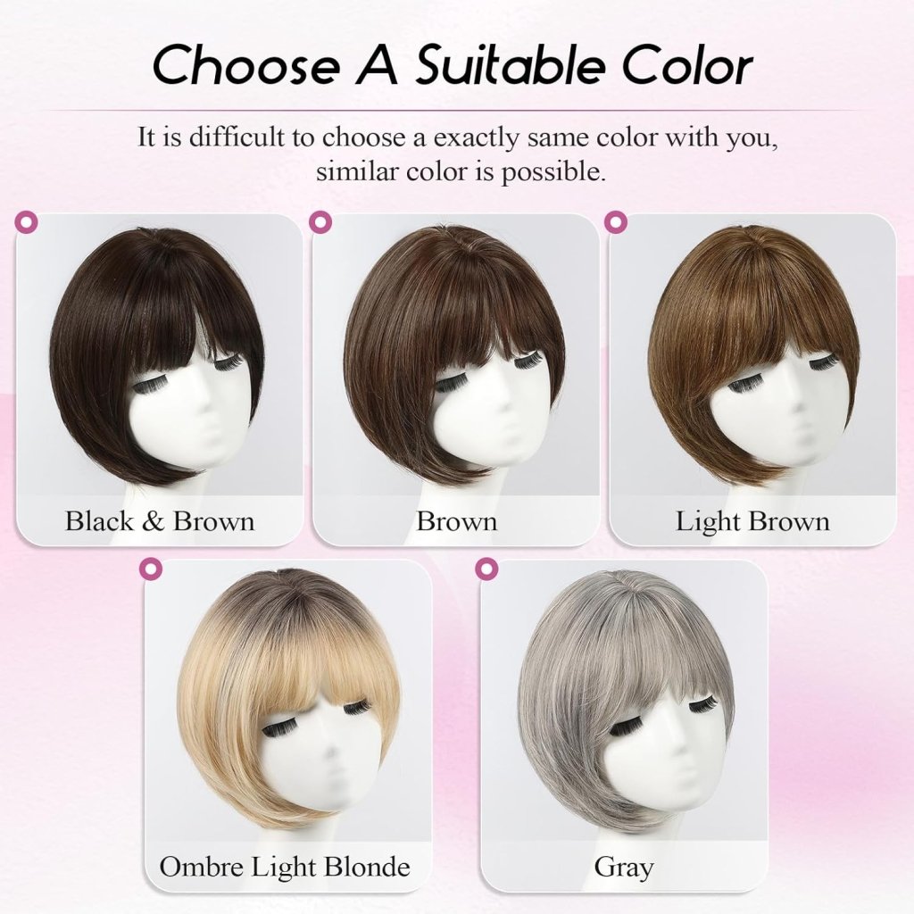 Short Bob Human hair Pieces with Bangs Side Part Hair Toppers for Women with Thinning Hair - Wigtrends