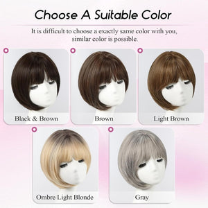 Short Bob Human hair Pieces with Bangs Side Part Hair Toppers for Women with Thinning Hair - Wigtrends