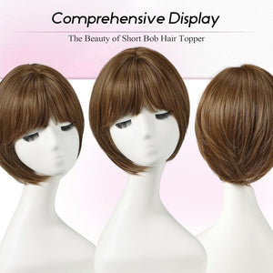 Short Bob Human hair Pieces with Bangs Side Part Hair Toppers for Women with Thinning Hair - Wigtrends