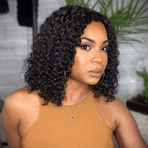 Short Bob Jerry Curly Human Hair 13x4 Transparent Lace Wig - Wigtrends