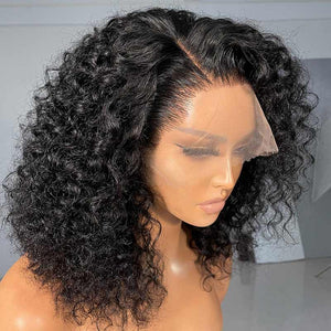Short Bob Jerry Curly Human Hair 13x4 Transparent Lace Wig - Wigtrends