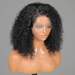 Short Bob Jerry Curly Human Hair 13x4 Transparent Lace Wig - Wigtrends
