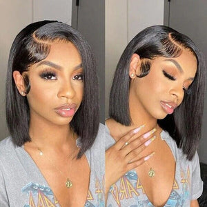 Short Bob Lace Wigs Raw Virgin Human Hair Silky Bone Straight - Wigtrends