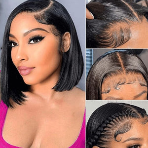 Short Bob Lace Wigs Raw Virgin Human Hair Silky Bone Straight - Wigtrends