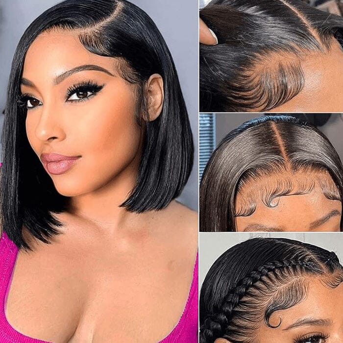 Short Bob Lace Wigs Raw Virgin Human Hair Silky Bone Straight - Wigtrends