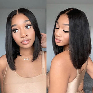 Short Bob Lace Wigs Raw Virgin Human Hair Silky Bone Straight - Wigtrends