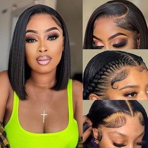 Short Bob Lace Wigs Raw Virgin Human Hair Silky Bone Straight - Wigtrends