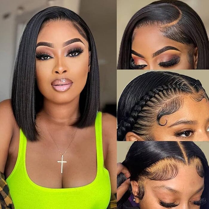Short Bob Lace Wigs Raw Virgin Human Hair Silky Bone Straight - Wigtrends