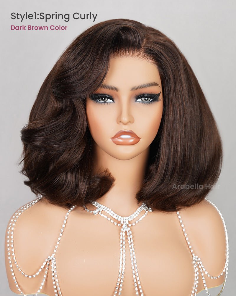 Short Bob Pre Plus Layered Wig Lace Celebrity Style C Part Human Hair Wigs - Wigtrends