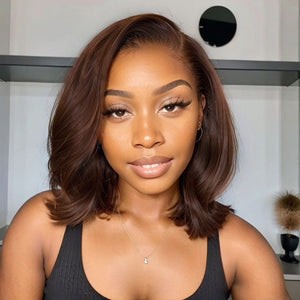 Short Bob Pre Plus Layered Wig Lace Celebrity Style C Part Human Hair Wigs - Wigtrends