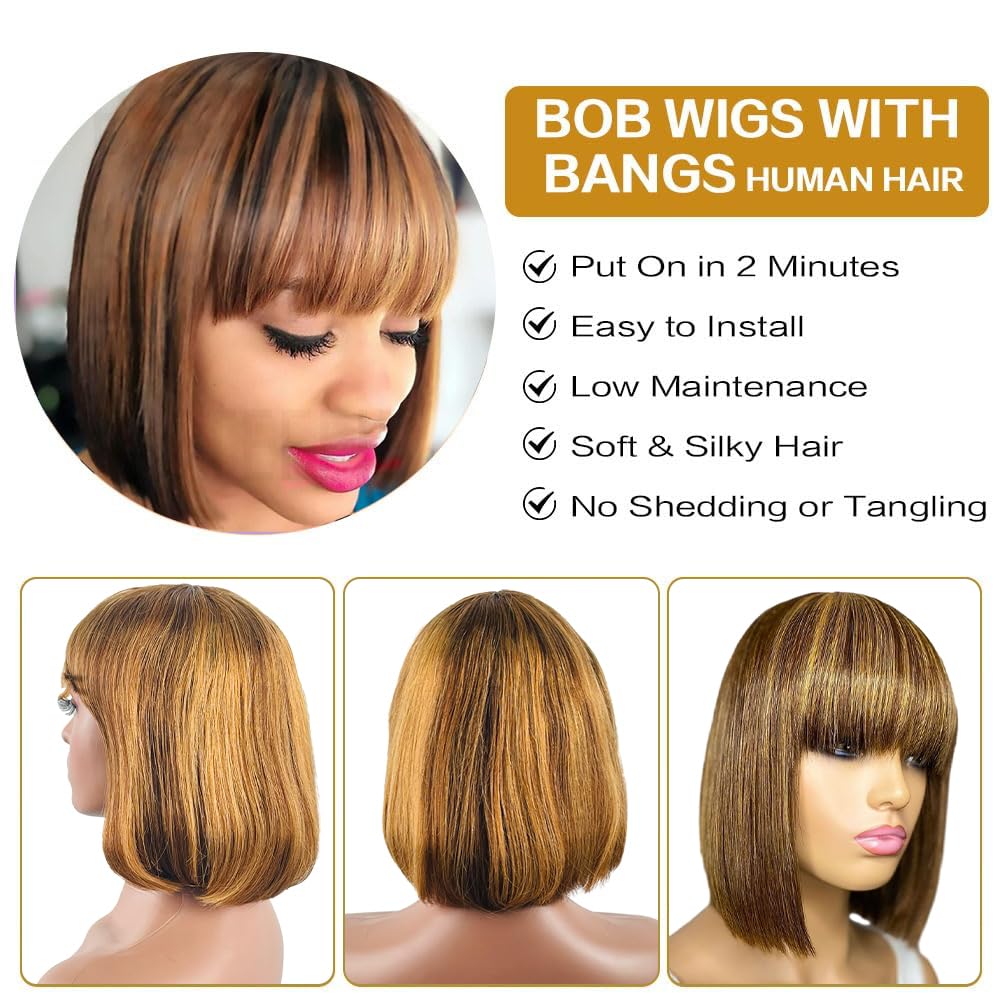 Short Bob Wigs Human Hair 8 Inch Glueless Wear and Go Bob Wig - Wigtrends