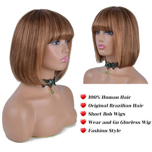 Short Bob Wigs Human Hair 8 Inch Glueless Wear and Go Bob Wig - Wigtrends