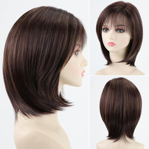 Short Brown Bob Wigs for Women Brown Mixed Blonde Synthetic Wig - Wigtrends