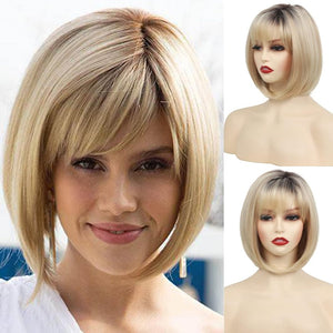 Short Brown Bob Wigs for Women Brown Mixed Blonde Synthetic Wig - Wigtrends