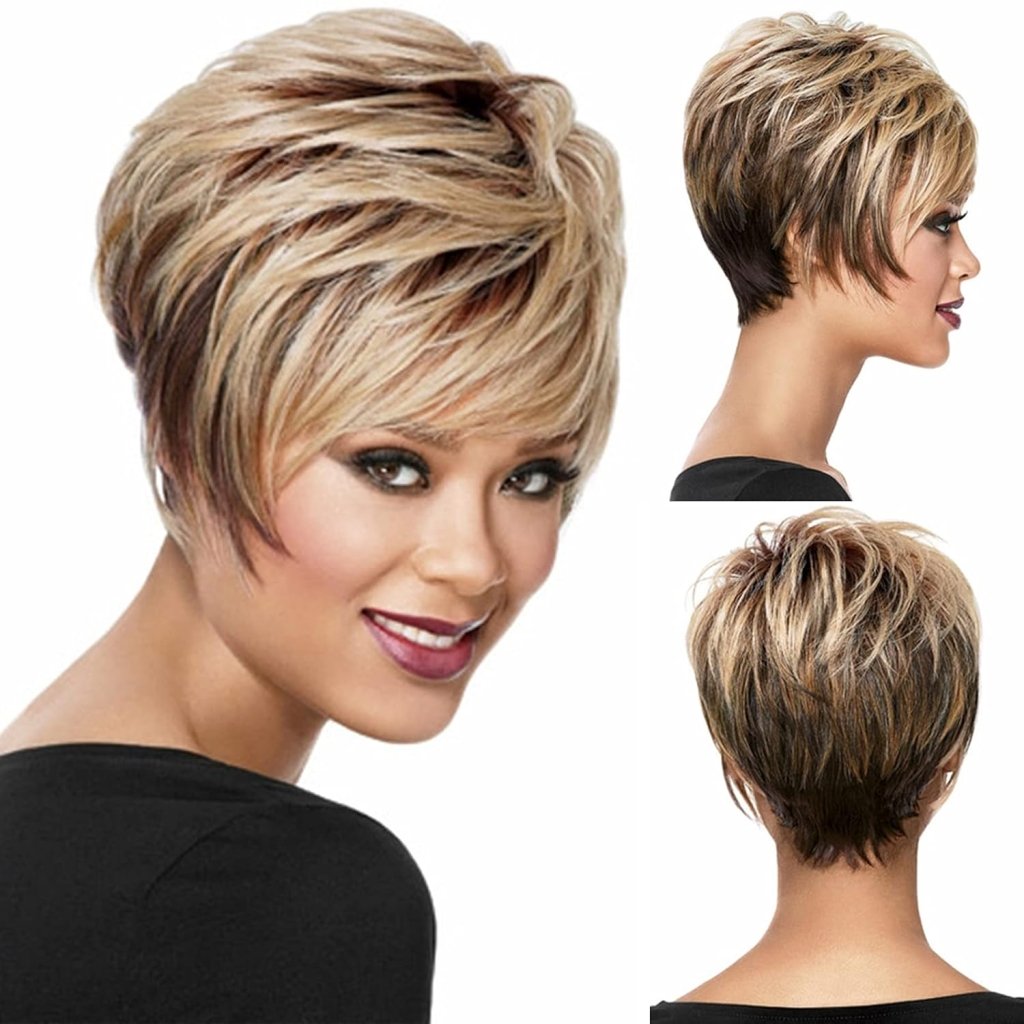 Short Brown Bob Wigs for Women Brown Mixed Blonde Synthetic Wig - Wigtrends