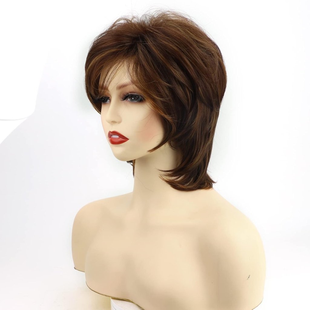 Short Brown Bob Wigs for Women Brown Mixed Blonde Synthetic Wig - Wigtrends