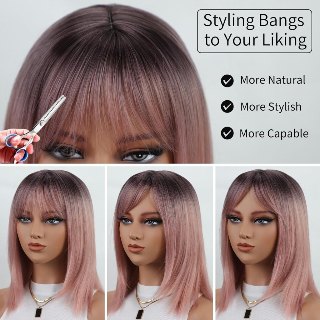 Short Brown Bob Wigs for Women Brown Mixed Blonde Synthetic Wig - Wigtrends
