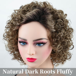 Short Brown Bob Wigs for Women Brown Mixed Blonde Synthetic Wig - Wigtrends