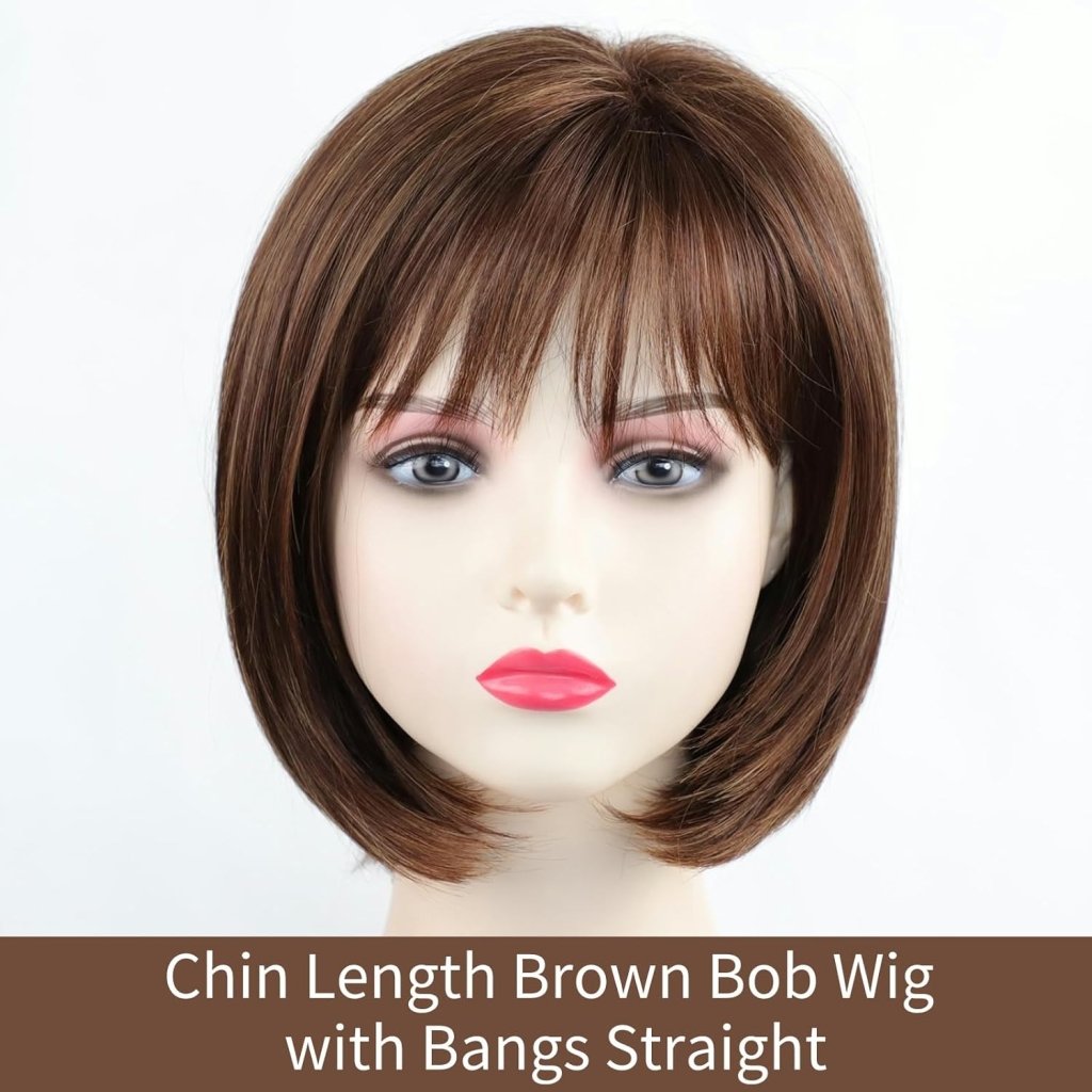 Short Brown Bob Wigs for Women Brown Mixed Blonde Synthetic Wig - Wigtrends