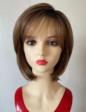 Short Brown Bob Wigs for Women Brown Mixed Blonde Synthetic Wig - Wigtrends