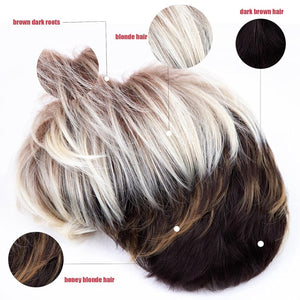 Short Brown Bob Wigs for Women Brown Mixed Blonde Synthetic Wig - Wigtrends