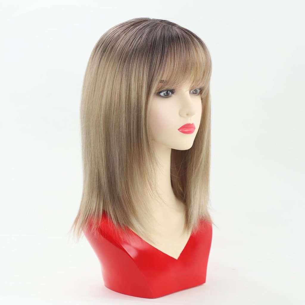 Short Brown Bob Wigs for Women Brown Mixed Blonde Synthetic Wig - Wigtrends