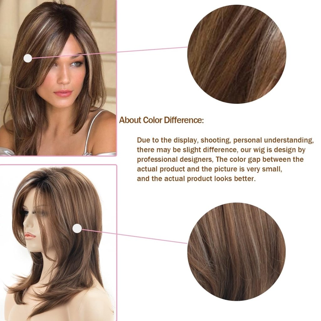 Short Brown Bob Wigs for Women Brown Mixed Blonde Synthetic Wig - Wigtrends
