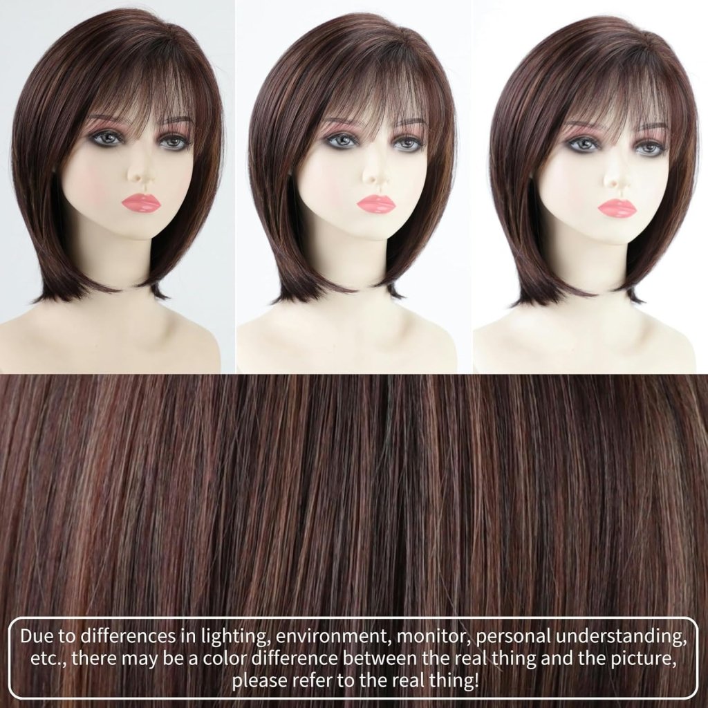 Short Brown Bob Wigs for Women Brown Mixed Blonde Synthetic Wig - Wigtrends