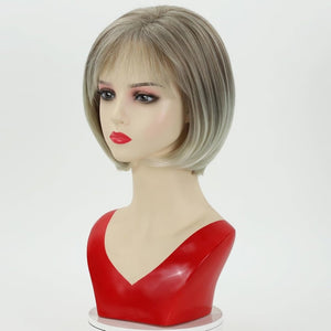 Short Brown Bob Wigs for Women Brown Mixed Blonde Synthetic Wig - Wigtrends