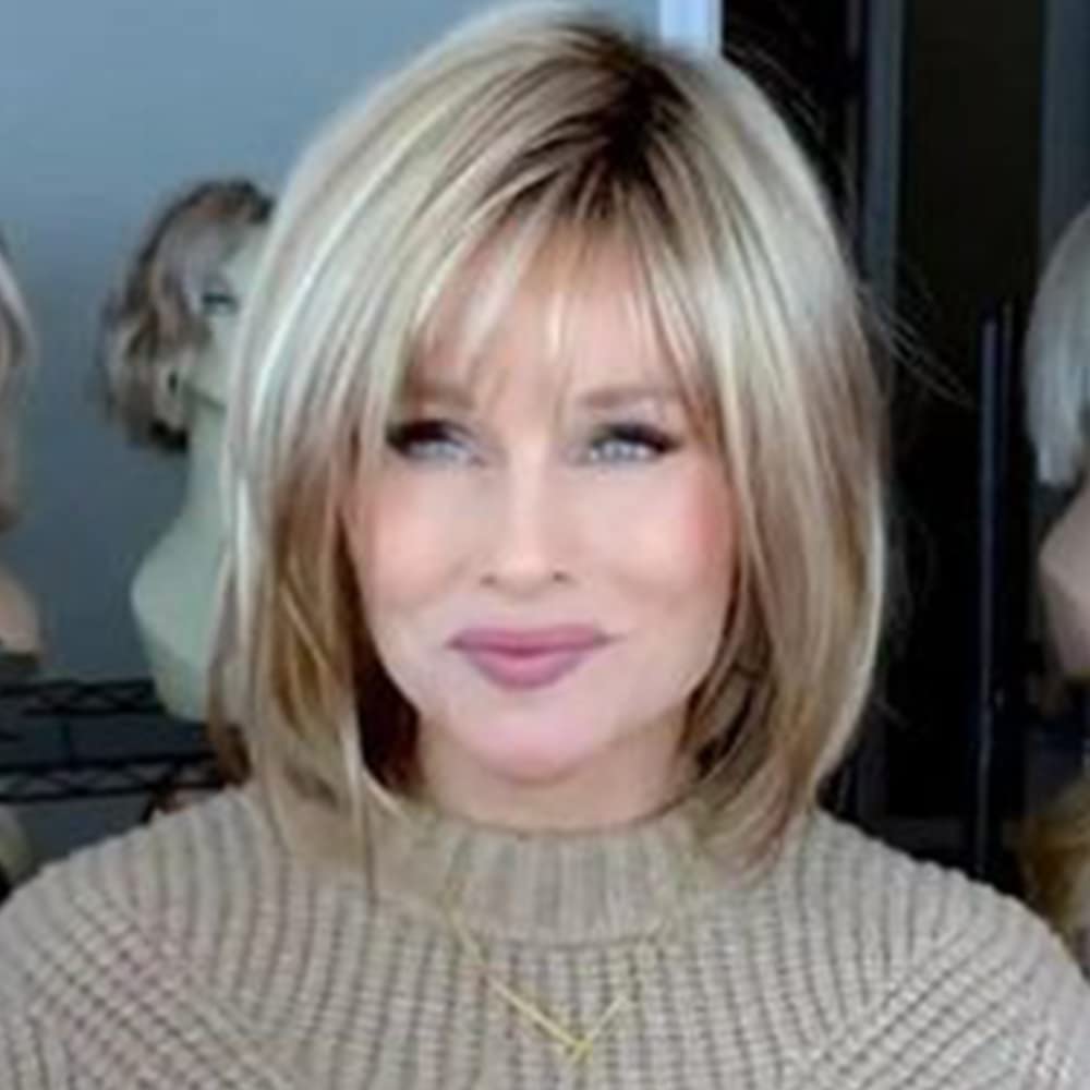 Short Brown Bob Wigs for Women Brown Mixed Blonde Synthetic Wig - Wigtrends