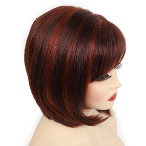Short Brown Bob Wigs for Women Brown Mixed Blonde Synthetic Wig - Wigtrends